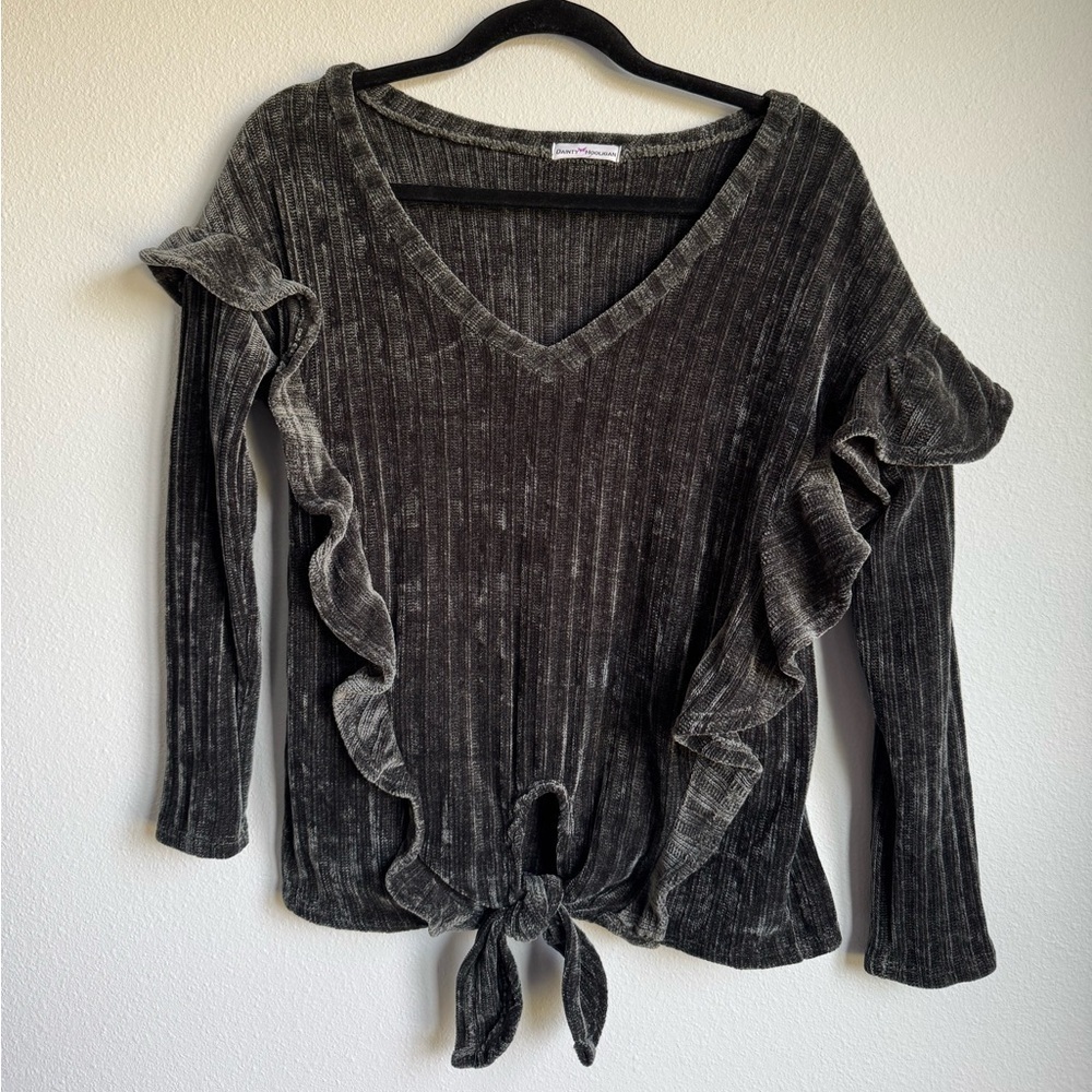 Dainty Hooligan Women's Textured Velvet Knit Sweater Ruffle Detail Size Small
